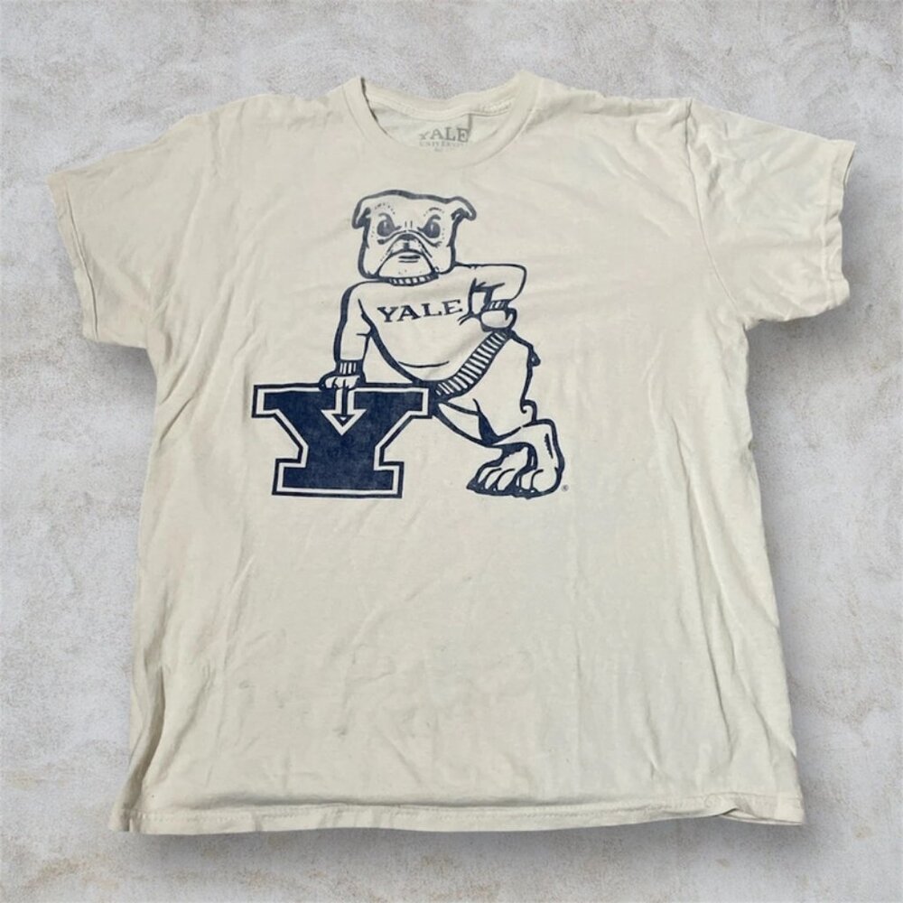 90s Vintage White Yale University Dog T-Shirt Medium